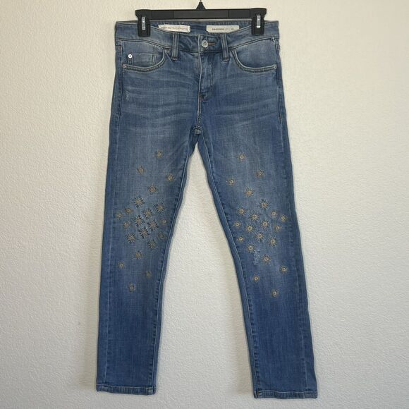 Pilcro Anthropologie Size 26 Embroidered Slim Boyfriend Pocket Blue High Rise F8 - Picture 3 of 8